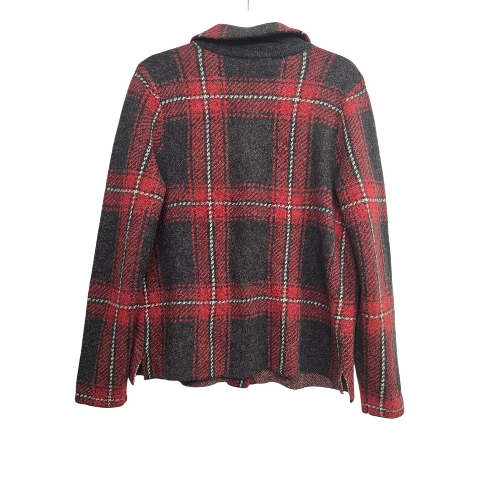J Jill Red Black Plaid Wool Blend cardigan S jacket Cozy Cottagecore Preppy Fall - Picture 6 of 10